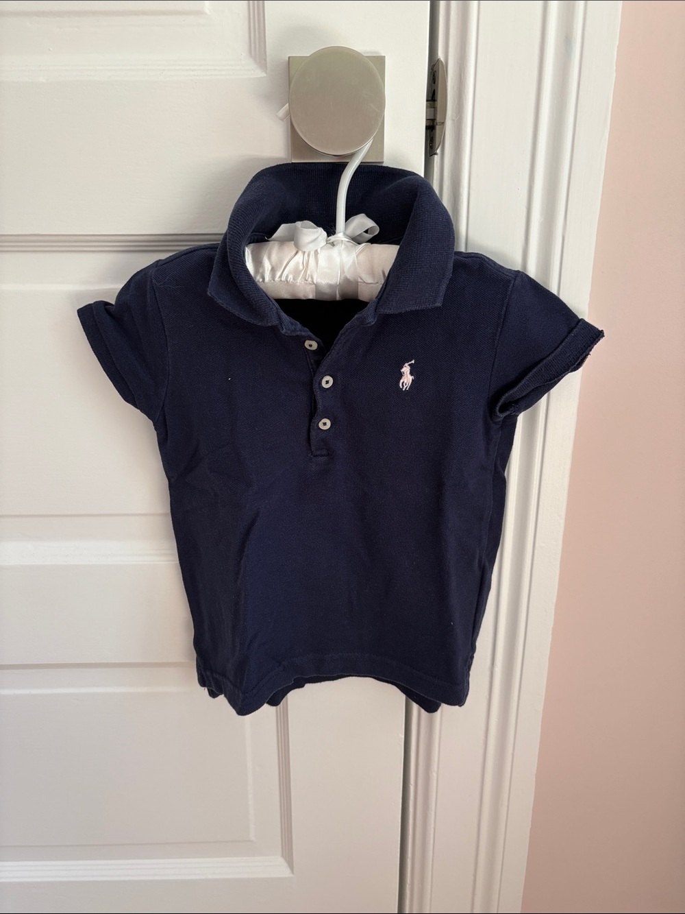 Ralph Lauren Navy Polo with Pink Pony Logo - Kids